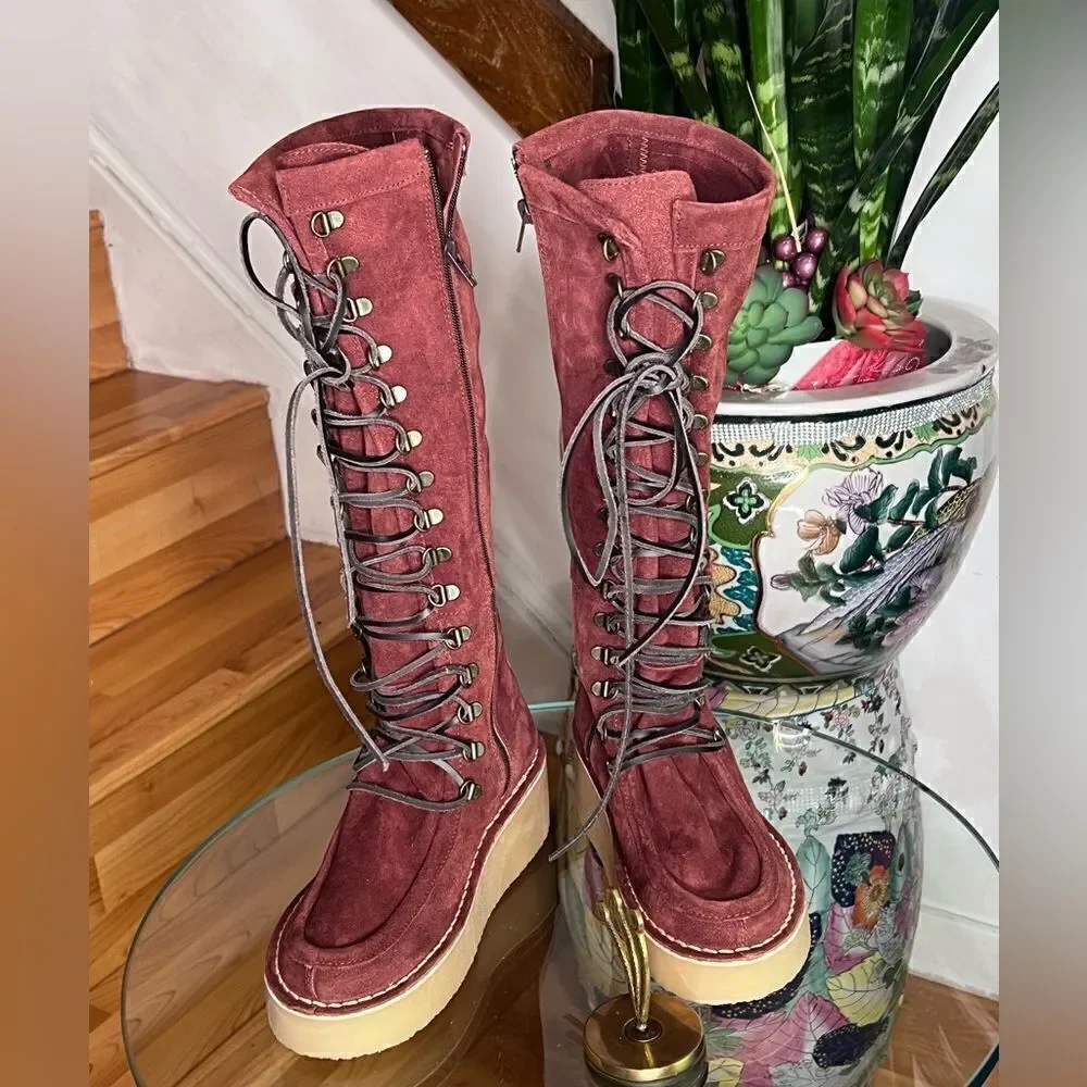FREE PEOPLE Ava Tall Lace Up Boots